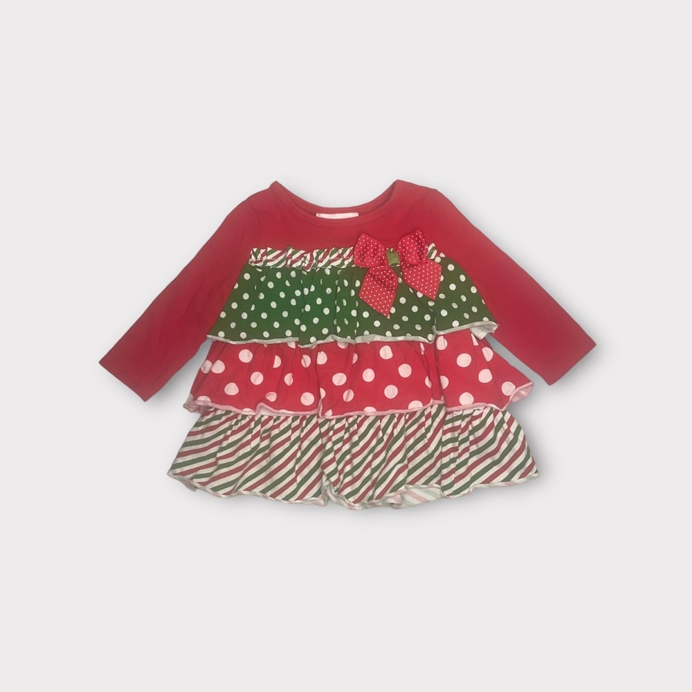 Bonnie Jean Holiday Mixed Print Tiered Top
